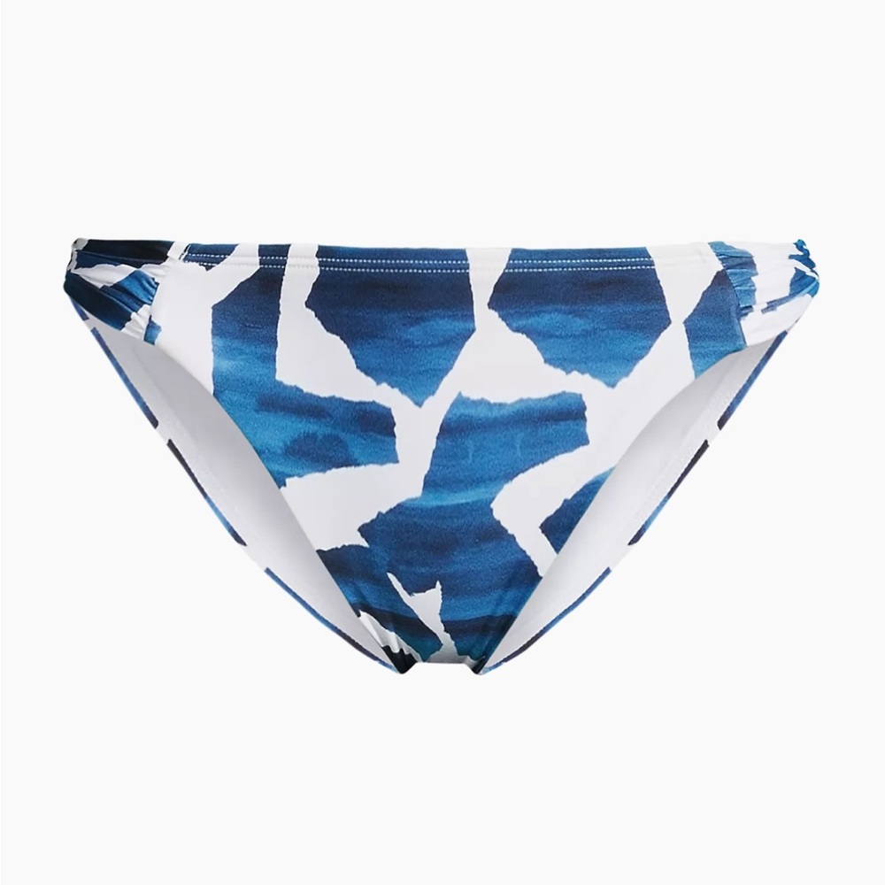 NWT Milly Ocean Puzzle Ruched Sides Bikini Bottom - Navy Multi / L
